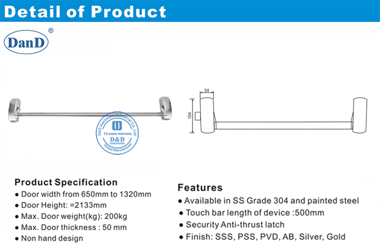 Emergency Exit Panic Bar-D and D Hardware
