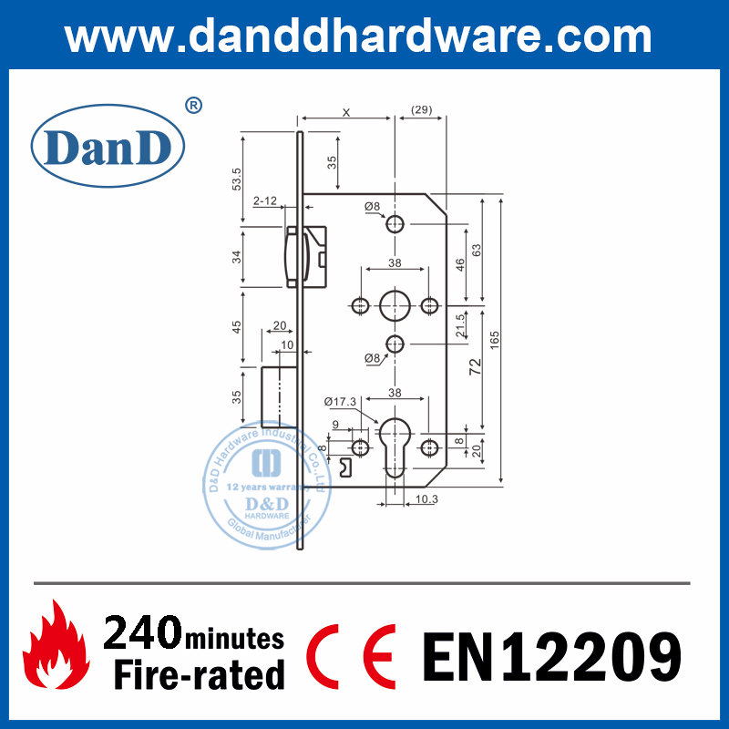 Stainless Steel 304 Euro Style Roller Bolt Dead Door Lock-DDML010