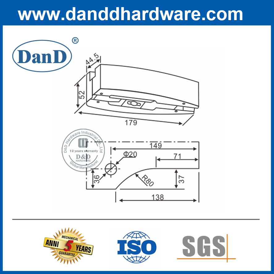 New Design SS304 Bottom Patch Fitting for Hotel Glass Door-DDPT006