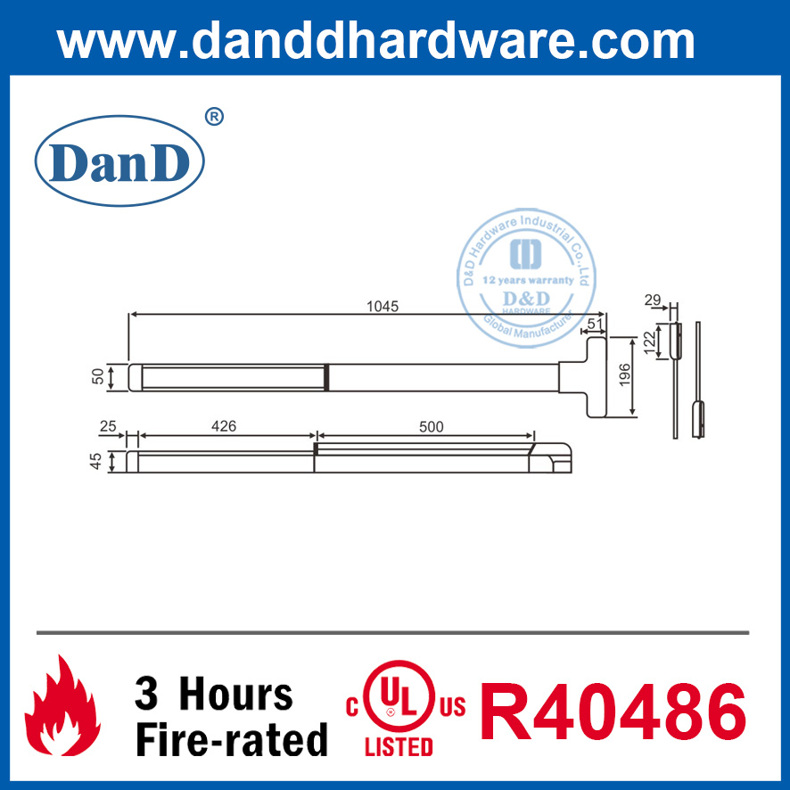 SUS304 Design Hardware Touch Bar Vertical Rod Exit Device-DDPD002