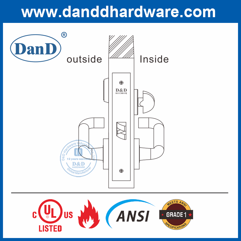 SUS304 ANSI Grade 1 Latchbolt Privacy Door Lock with Thumbuturn-DDAL022