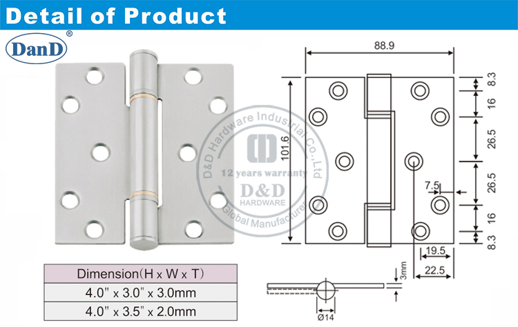 SS 3 Knuckle Double Washers Hinge-D and D Hardware