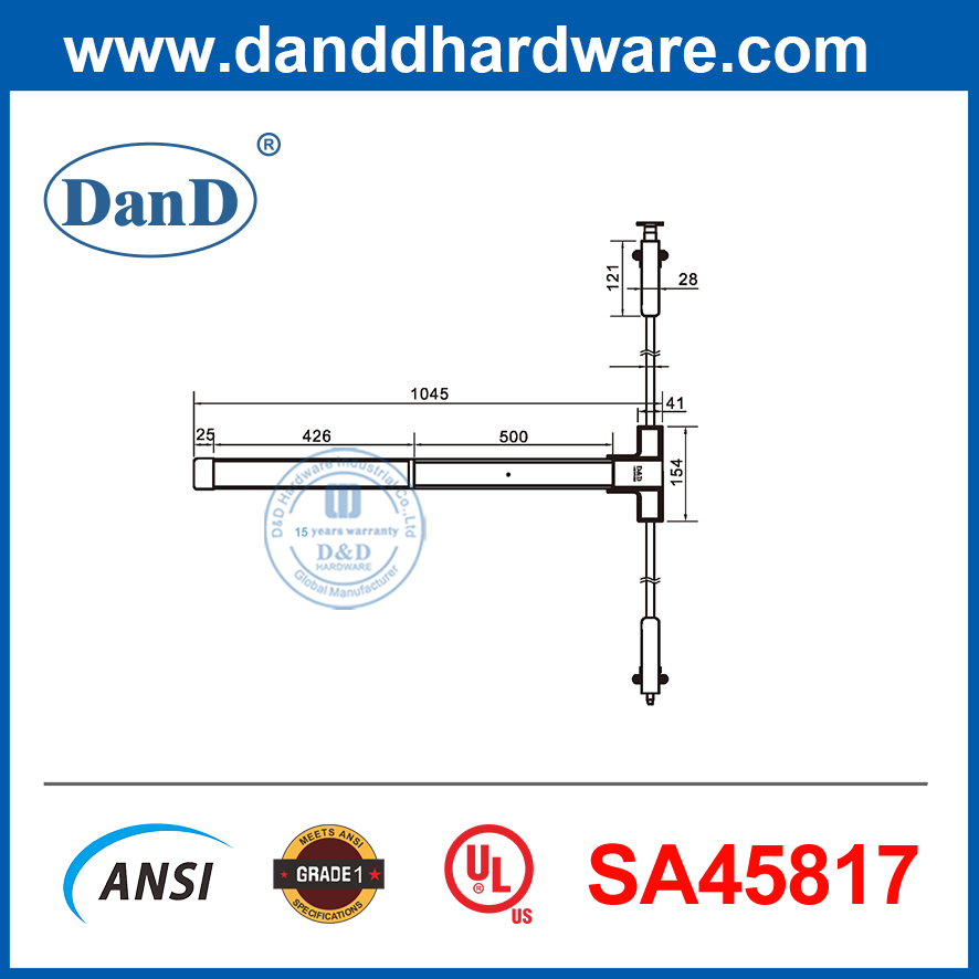 2 Point Latching UL305 Dogging Panic Door Hardware Steel Vertical Rod Panic Exit Device-DDPD027
