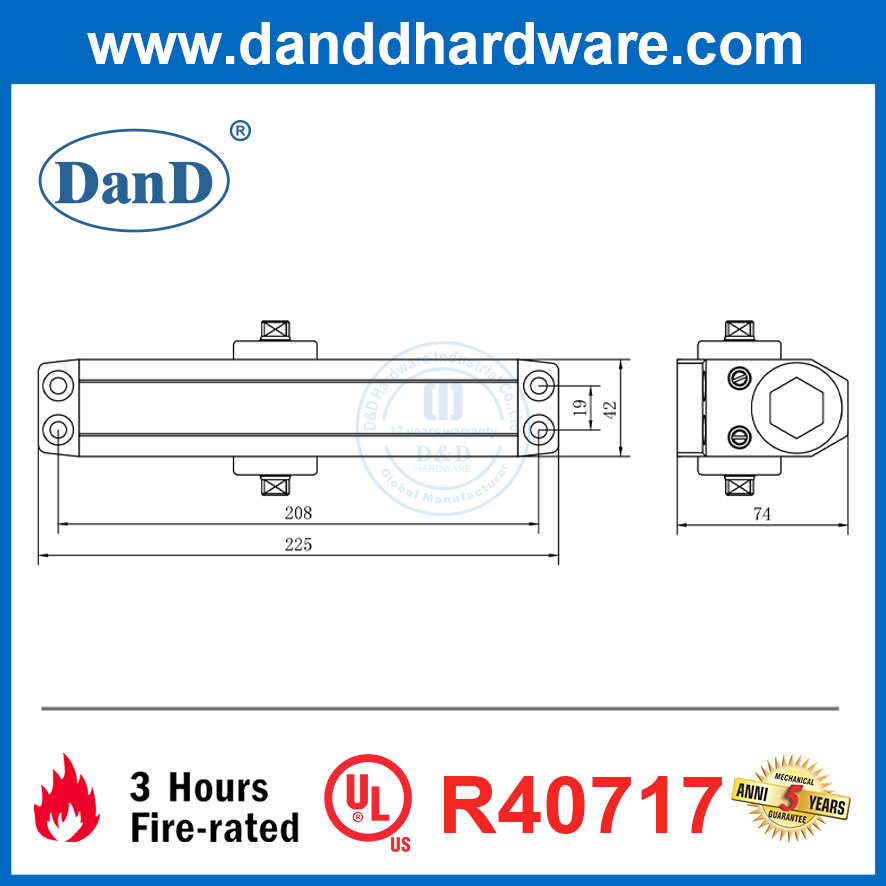 Precise Cast Aluminum UL 10C Certificate 3 Hours Fire Rated Adjustable Economical Door Closer-DDDC057