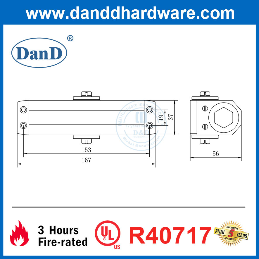 UL Hydraulic Fire Proof White Aluminum Door Closer for Security Door-DDDC051