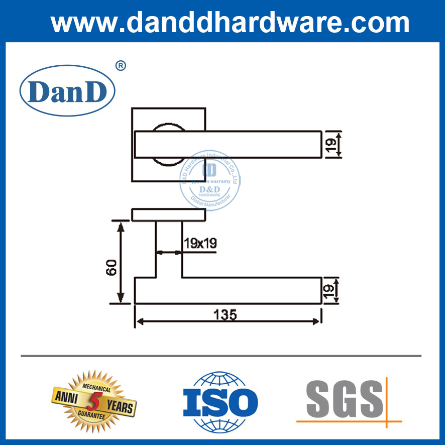 Satin Silver Door Handles Stainless Steel Square Rosette Door Handles-DDTH046