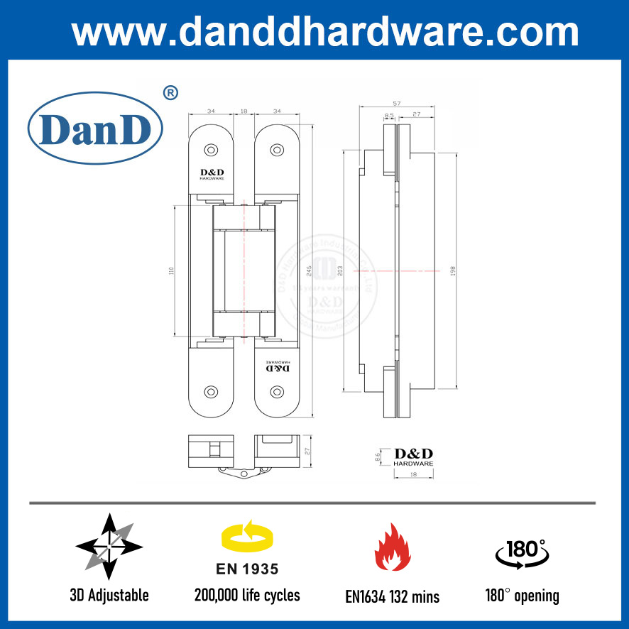 EN1935 Zinc Alloy Golden Painted 3D Adjusting Fire Rated Concealed Door Hinge-DDCH008-G40