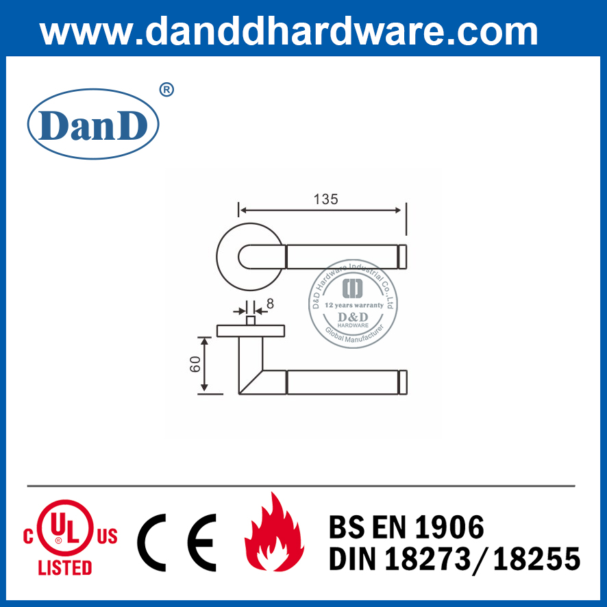 Round Rose SS304 Commercial Entrance Wooden Door Handle-DDTH028