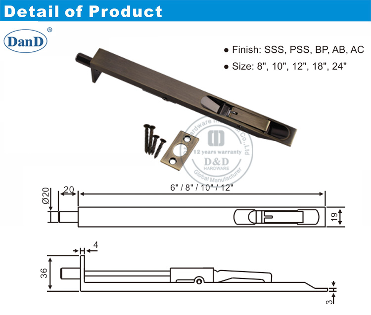Antique Brass Door Bolt-D and D Hardware
