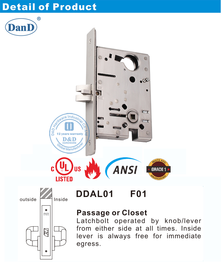 ANSI Passage Door Lock-D and D Hardware