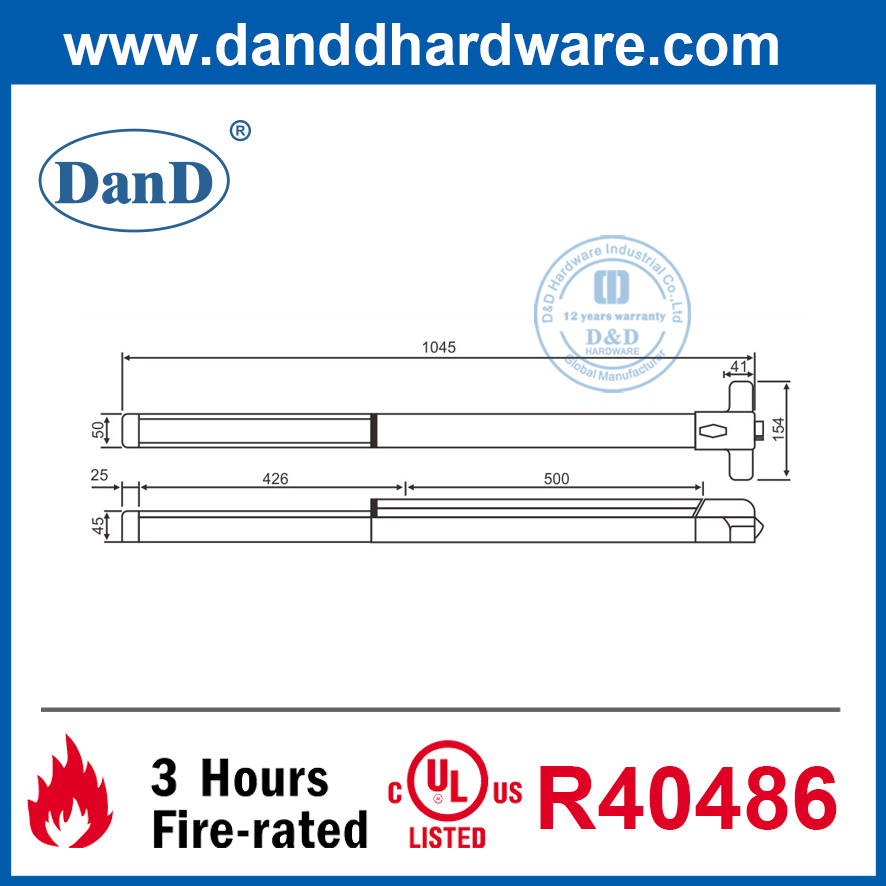 SS304 Rim Push Bar Panic Exit Device with Dogging Feature-DDPD007