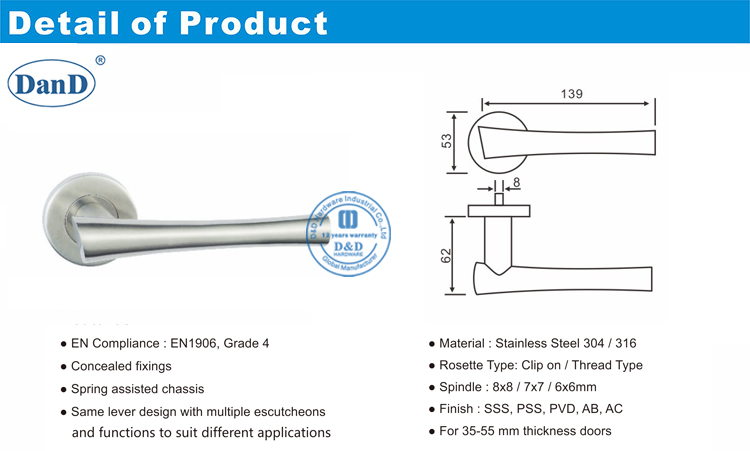 Stainless Steel Lever Door Handle-D and D Hardware