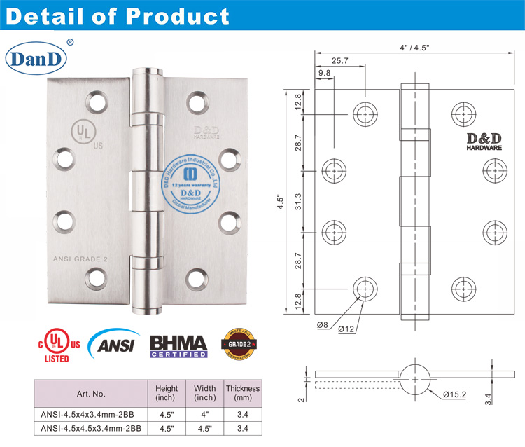 ANSI Grade 2 Door Hinge-D and D Hardware
