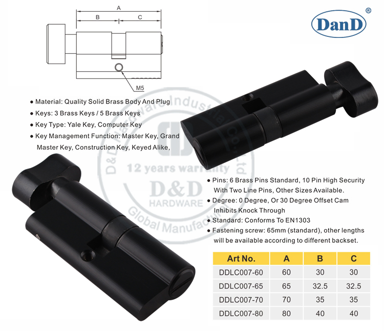 Black Brass Commercial Door Lock Cylinder-D and D Hardware