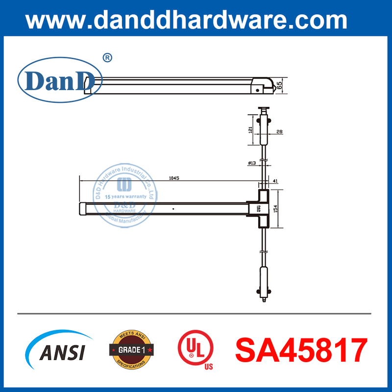 UL305 Panic Exit Door Push Bar Stainless Steel Hex Key Dogging 2 Point ...