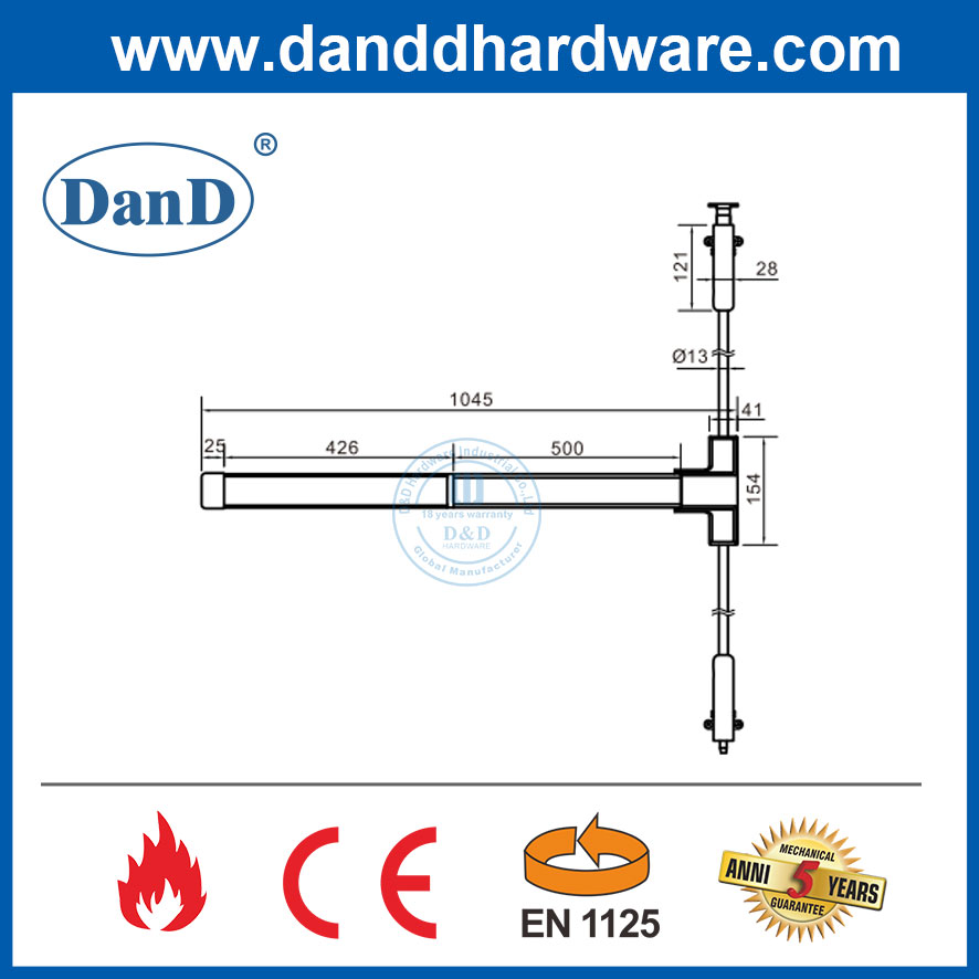 Vertical Rod Panic Bar Emergency Fireproof Door CE Panic Bar Exit Device-DDPD027