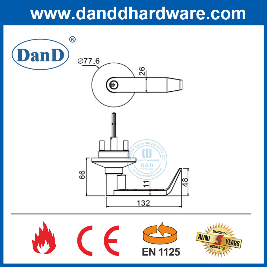 EN1125 Heavy Duty Lever Trim Handle Fire Rtaed Panic Bar Exit Device-DDPD012-B