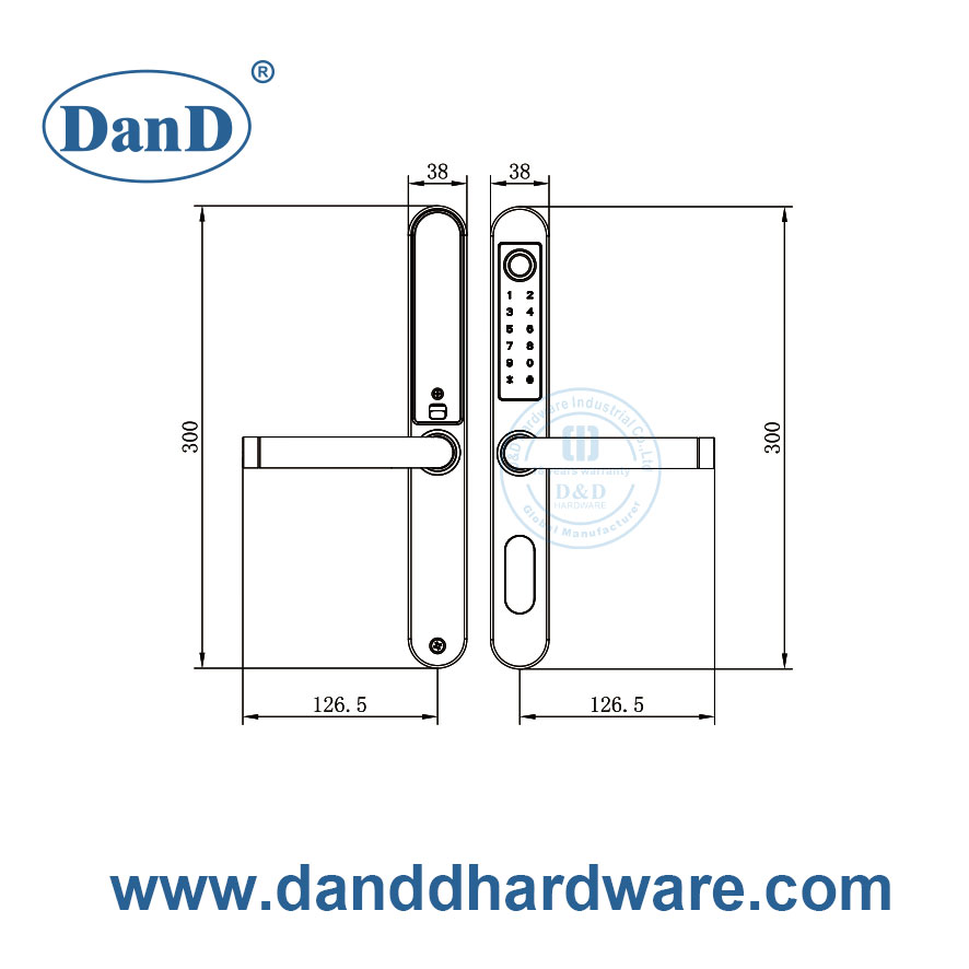Safe Hotel System Stainless Steel Electronic Fingerprint Door Handle Smart Intelligent Lock-DDFL410