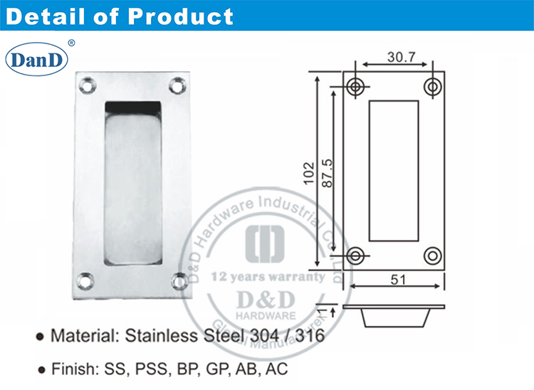Square Invisible Furniture Handle-D and D Hardware
