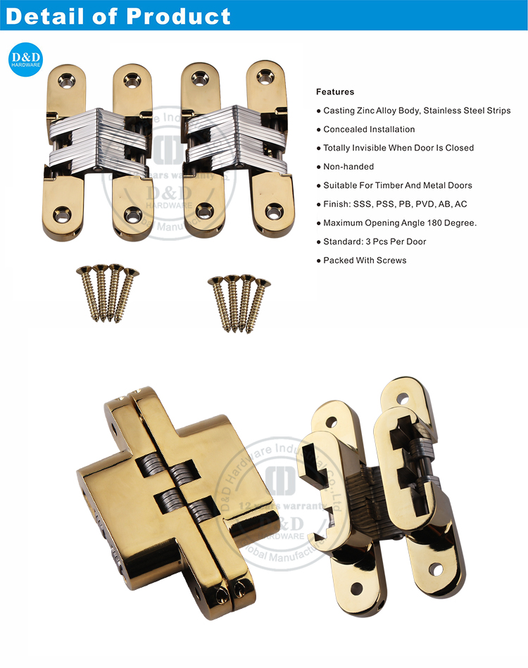 DDCH007 Polish Brass Concealed Hinge