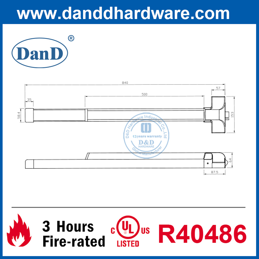 UL Fire Exit Device Golden Panic Bar Door Hardware Manufacturer China-DDPD023