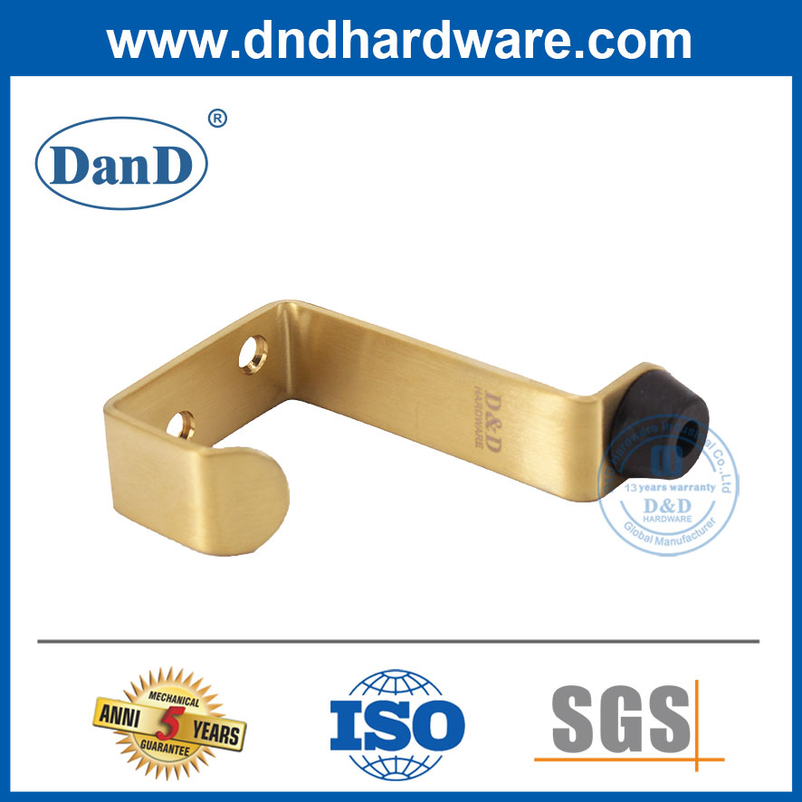 Door Stopper Security Golden Stainless Steel Satin Brass Door Stop with Hook-DDDS024