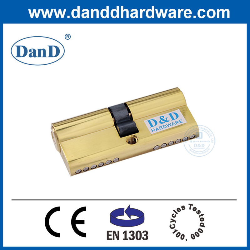 Euro Profile Mortise Lock Cylinder EN1303 Gold Solid Brass Door Lock Cylinder-DDLC003-60mm-PB