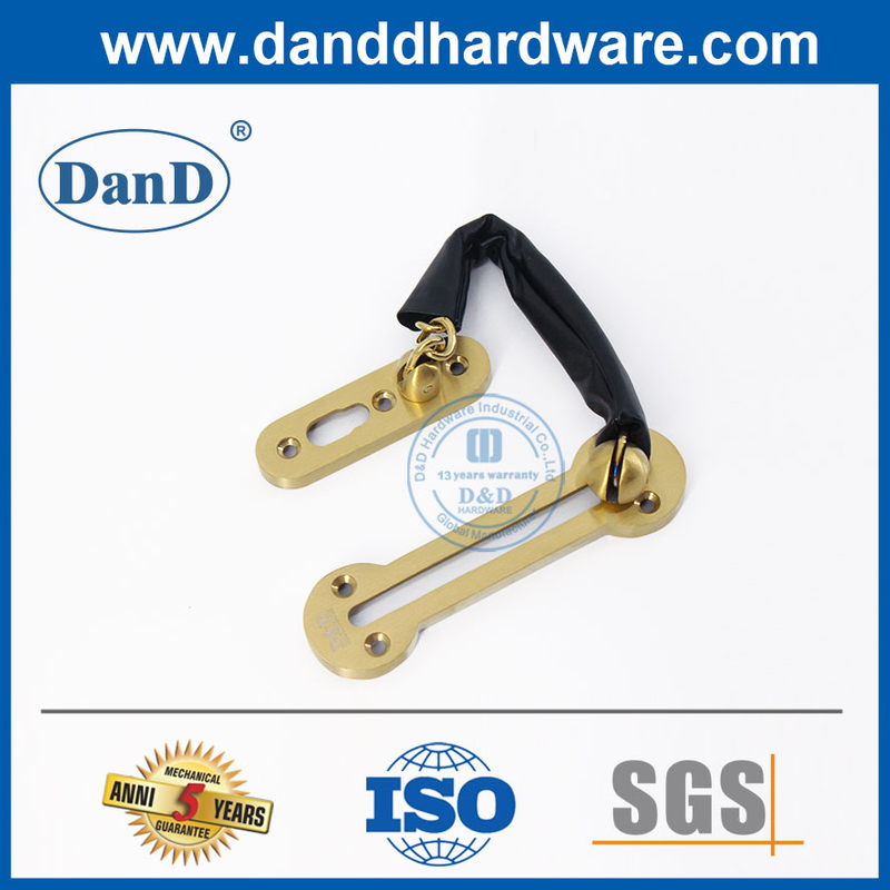 Stainless Steel Satin Brass Door Safety Chain with Lock for Apartment-DDG003