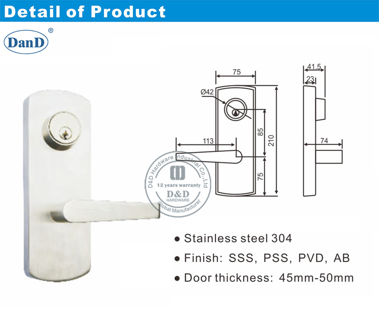 Fire Exit Escutcheon Lever Trim-D and D Hardware