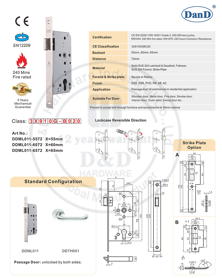 Fire Rated Latch Lock-D and D Hardware