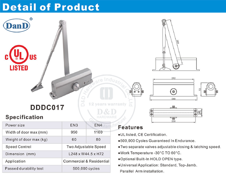 UL Spring Door Closer-D and D Hardware
