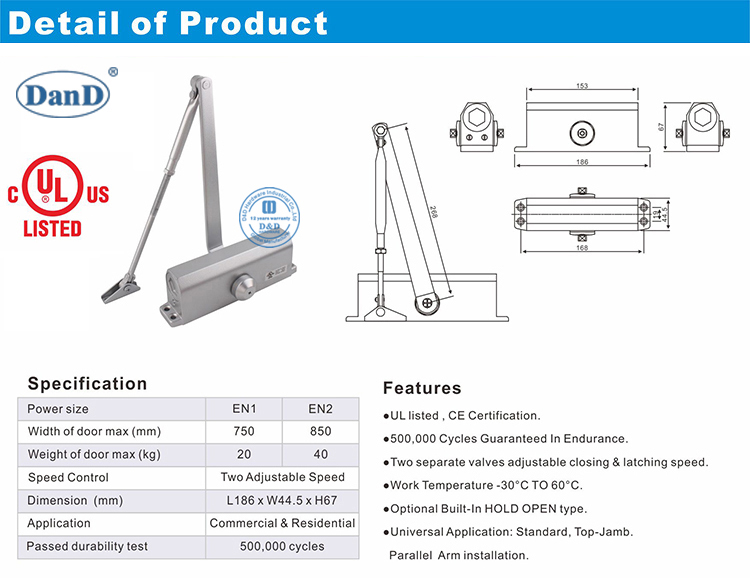 UL Listed Internal Door Closer-D and D Hardware