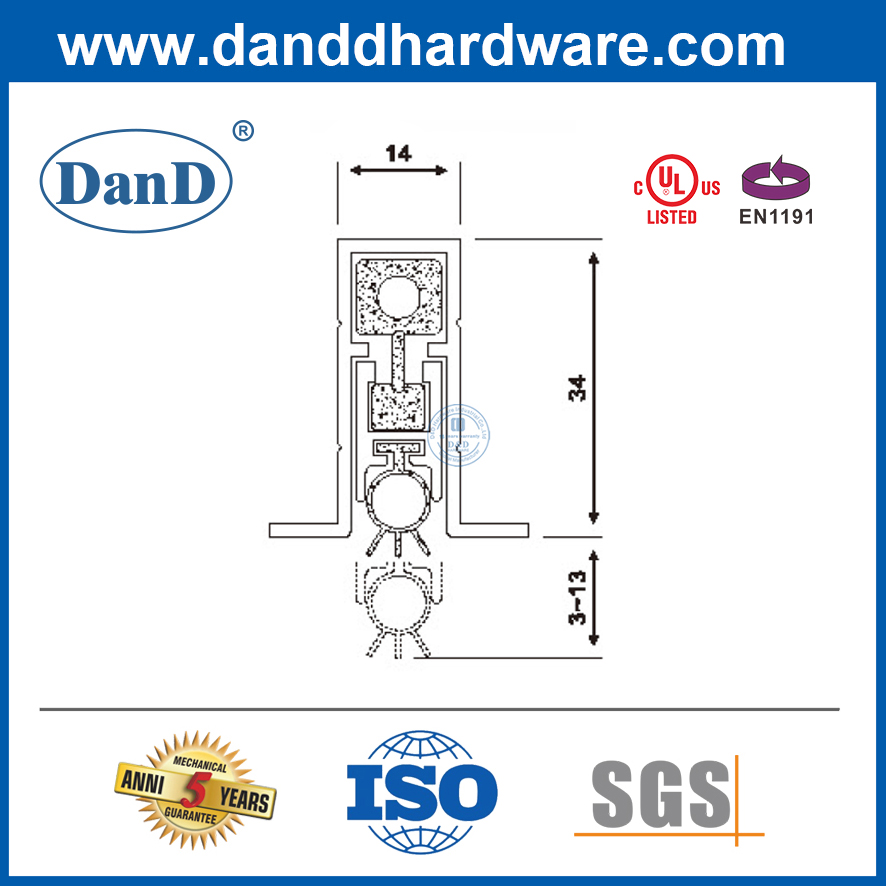 Aluminum Automatic Concealed Door Bottom Seal Door Drop Seal for Smoke Door-DDBS002