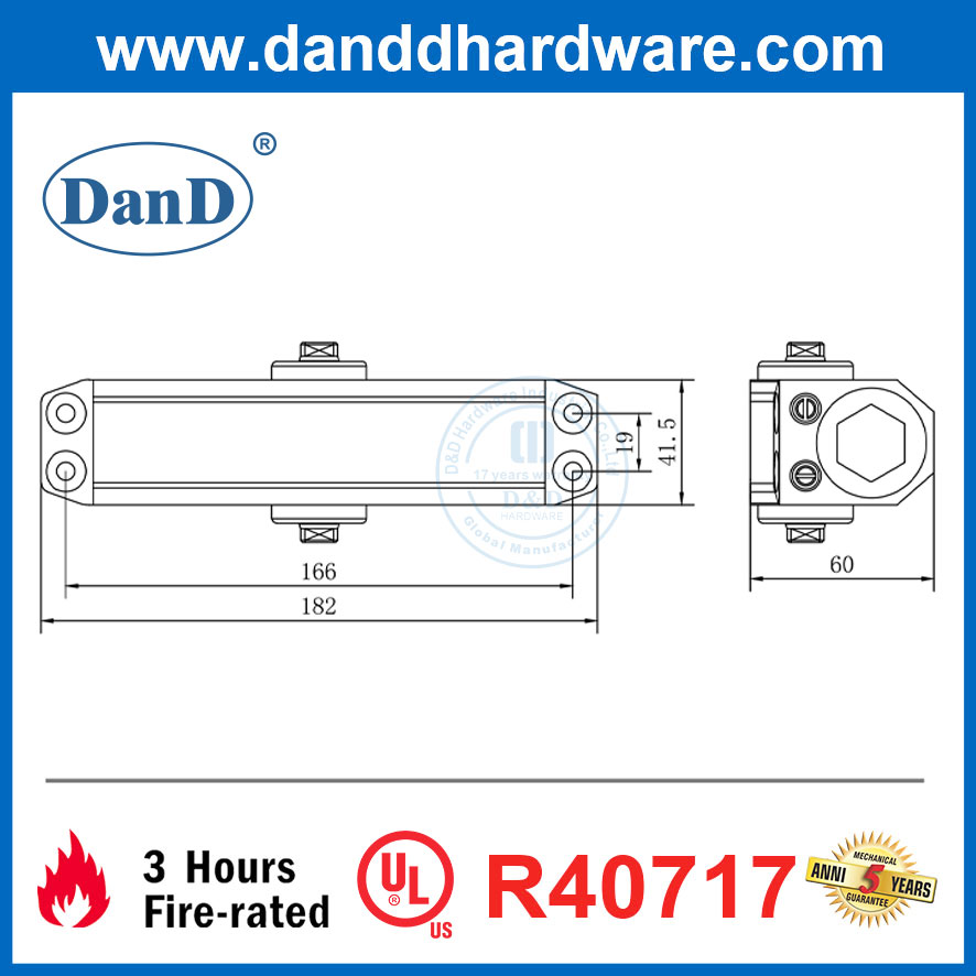 High Quality UL Certificate Light & Medium Duty Fireproof Aluminum Alloy Exterior Door Closer-DDDC056
