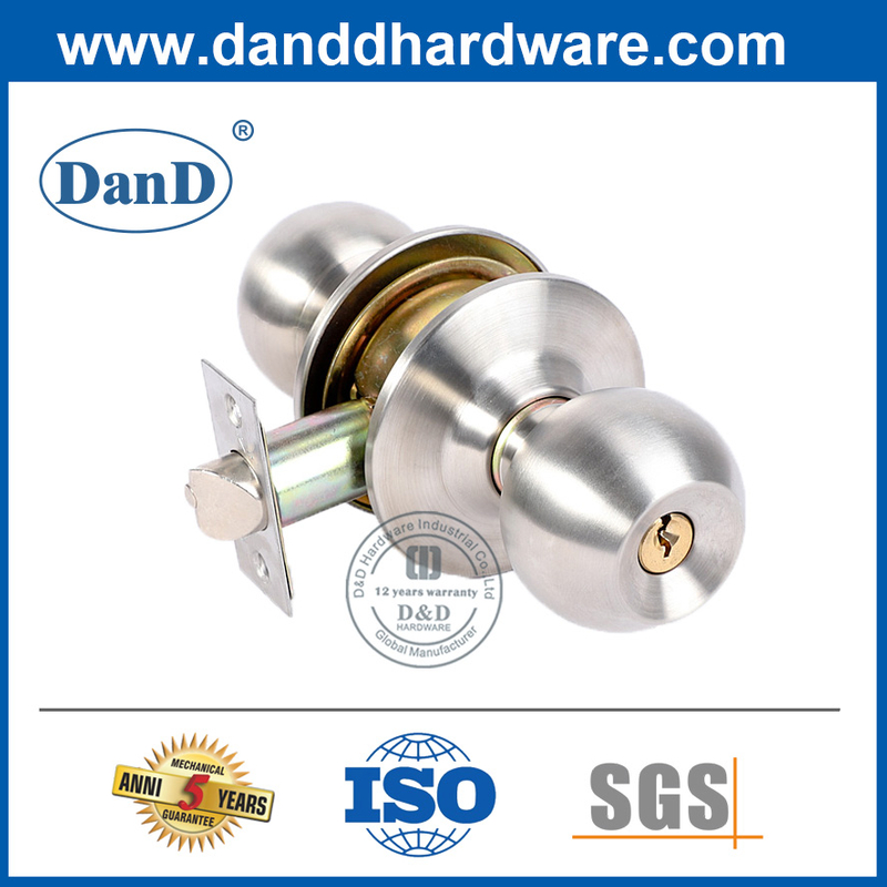 Silver Zinc Alloy Round Door Handle Knob with Lock-DDLK041
