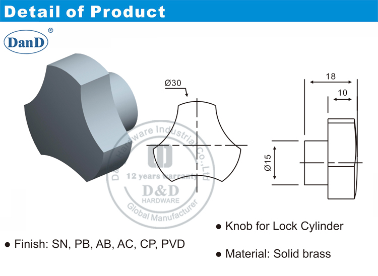 Konb for Door Cylinder-D and D Hardware