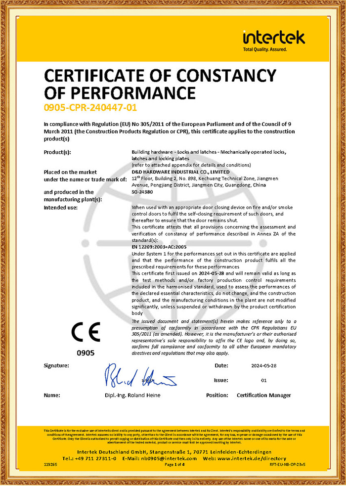 CE EN12209 Door Lock