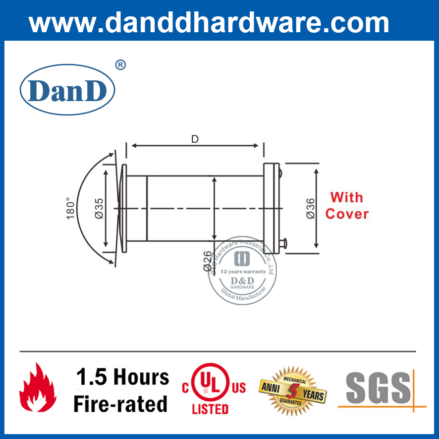 UL Listed Steel Fire Rated Door Hole Viewer for Metal Front Door-DDDV004
