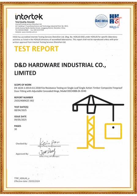 D&D Hardware-Fire Test Report for 3D Concealed Hinge-DDCH008-ZA-3D40