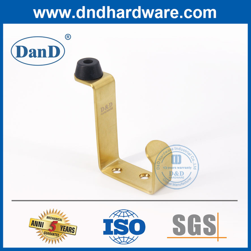 Door Stopper Security Golden Stainless Steel Satin Brass Door Stop with Hook-DDDS024