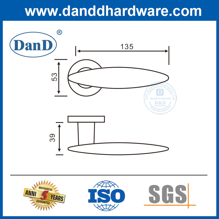 Popular Simple Design Modern Stainless Steel Front Door Lever Handle on Rosette-DDSH021