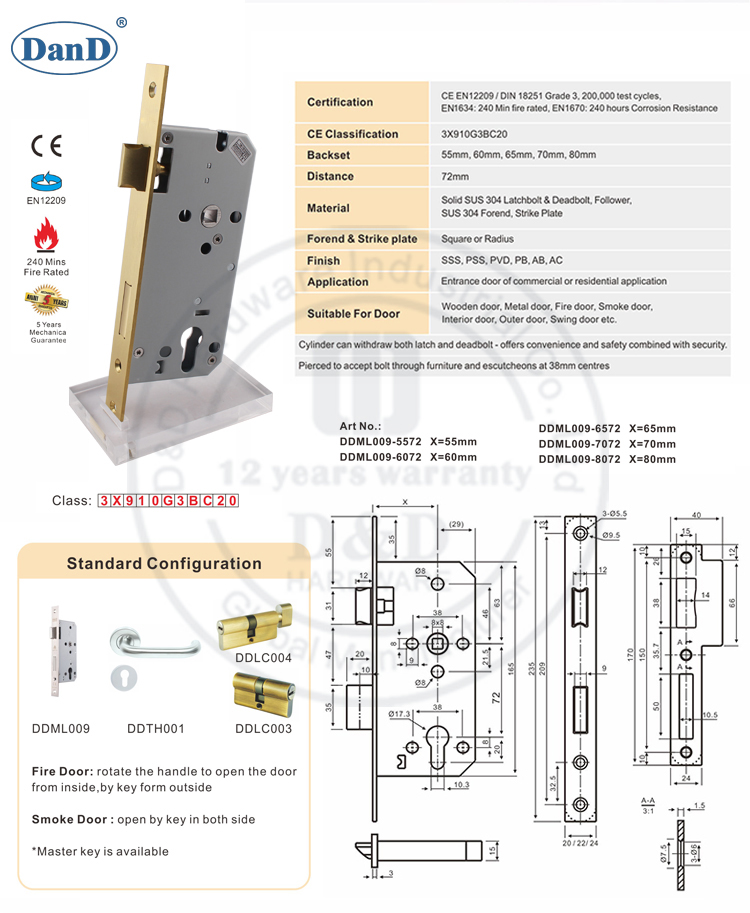 European Golden Mortise Lock-D and D Hardware