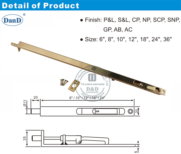 Brass Door Bolt-D and D Hardware