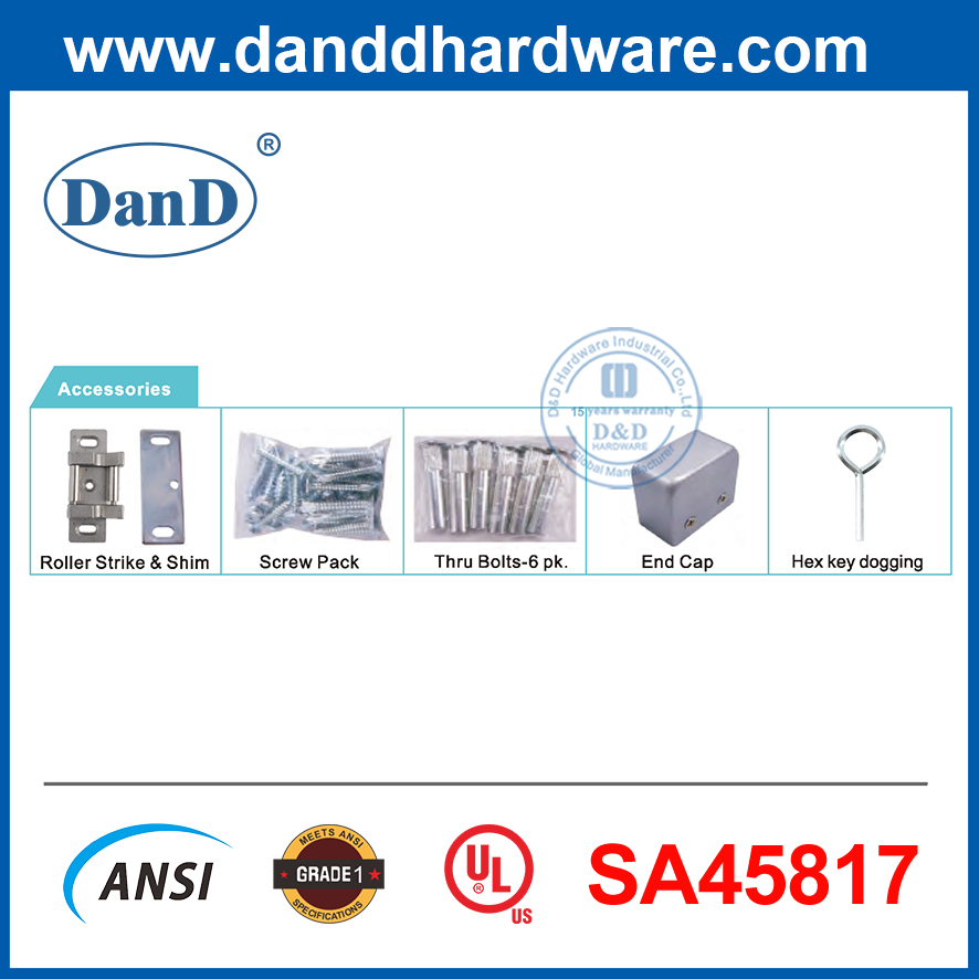 2 Point Latching UL305 Dogging Panic Door Hardware Steel Vertical Rod Panic Exit Device-DDPD027