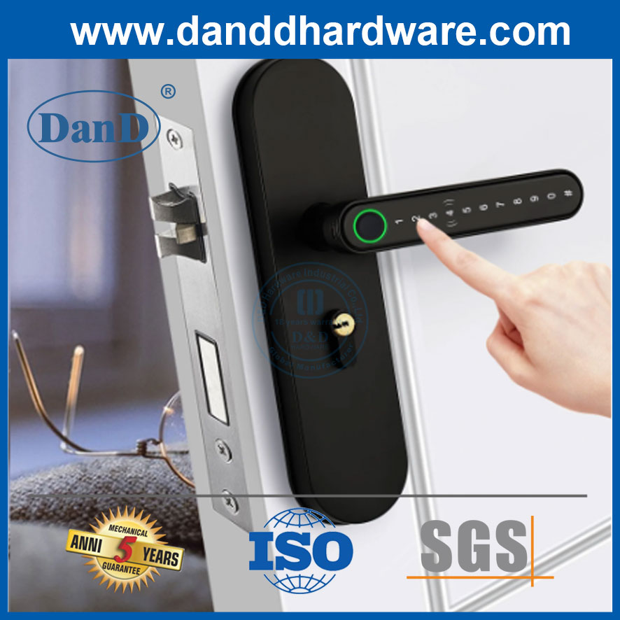 Security Fingerprint Password Black Lever Handle Keyless Bedroom Smart Door Lock-DDFL102