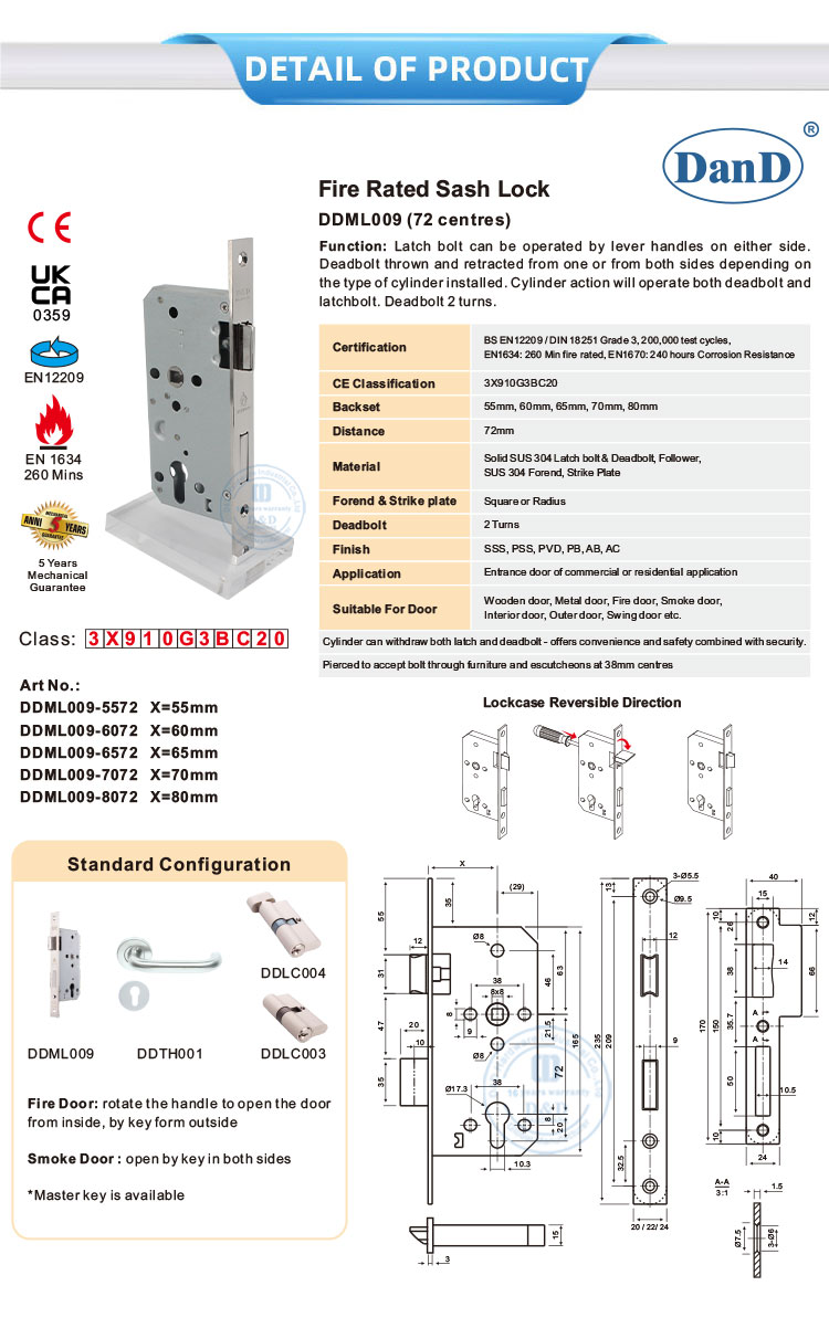 EN12209 mortise lock