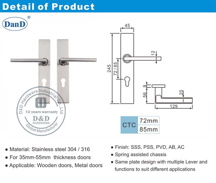 External Door Handle on Plate-D and D Hardware