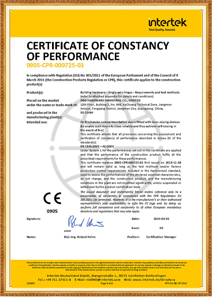 CE EN1935 Door Hinge