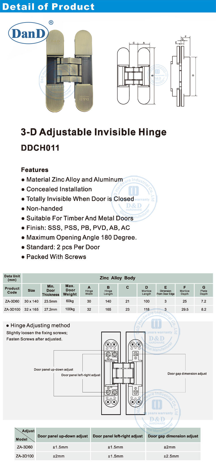 Zinc Alloy Invisible Hinge