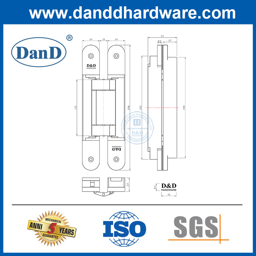 Heavy Duty Hardware Invisible Gate Hinge 3D Adjustable Concealed Door Hinge-DDCH008